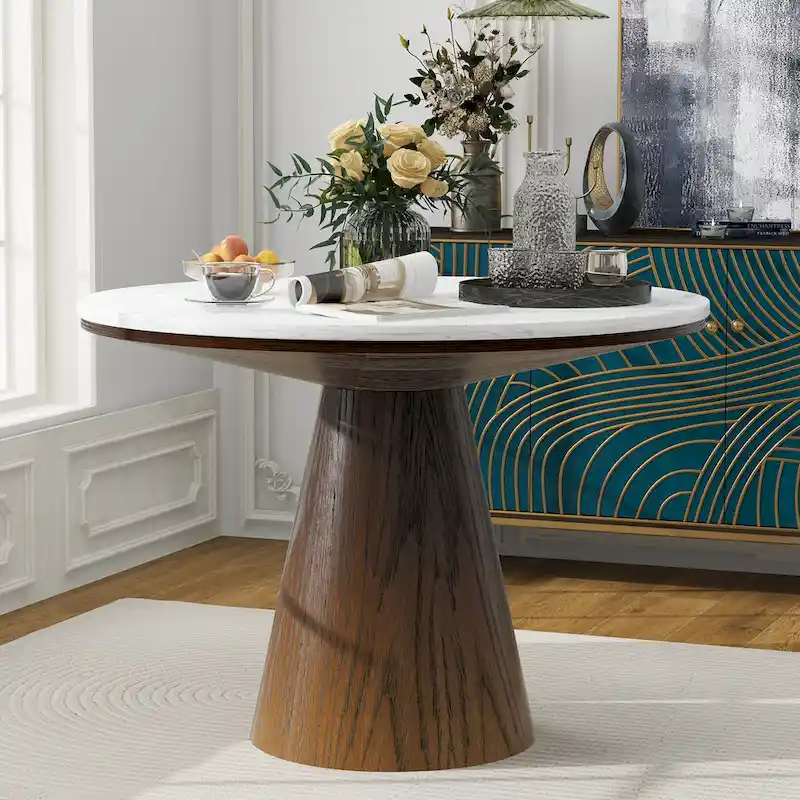 45-Inch Round Dining Table - Marble Top - Seats 4