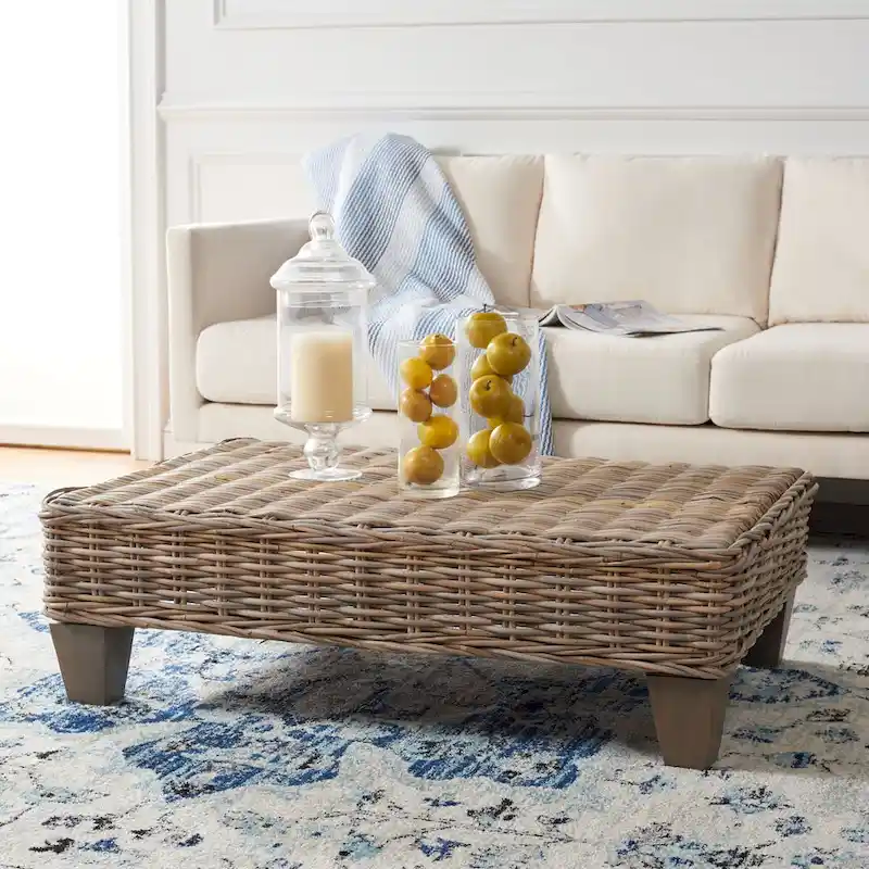 SAFAVIEH Caron Washed Natural Wicker Bench - 41 W x 28 D x 12 H - 41Wx28Dx12H