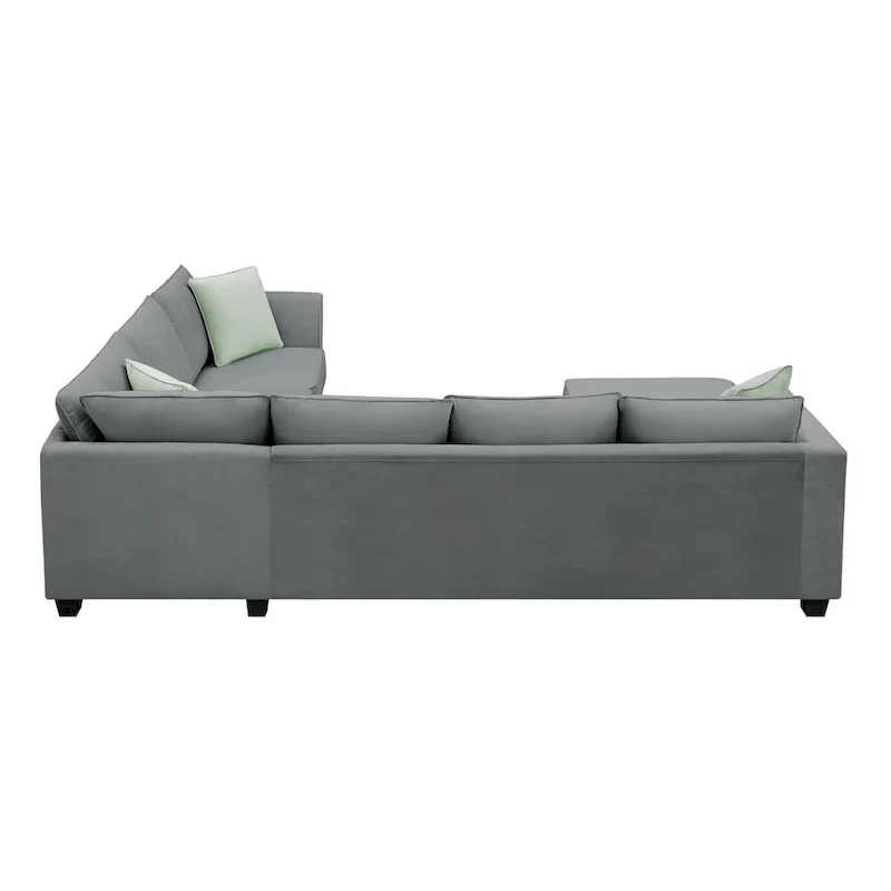 112-inch L-shaped 7-seat Modular Sectional Sofa with Ottoman and Three Pillows - 112W x 87D x 33H