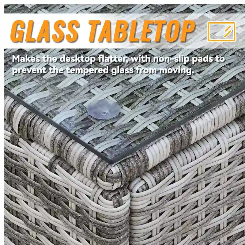 7-Piece Wicker Patio Conversation Set with Cushions and Glass Table