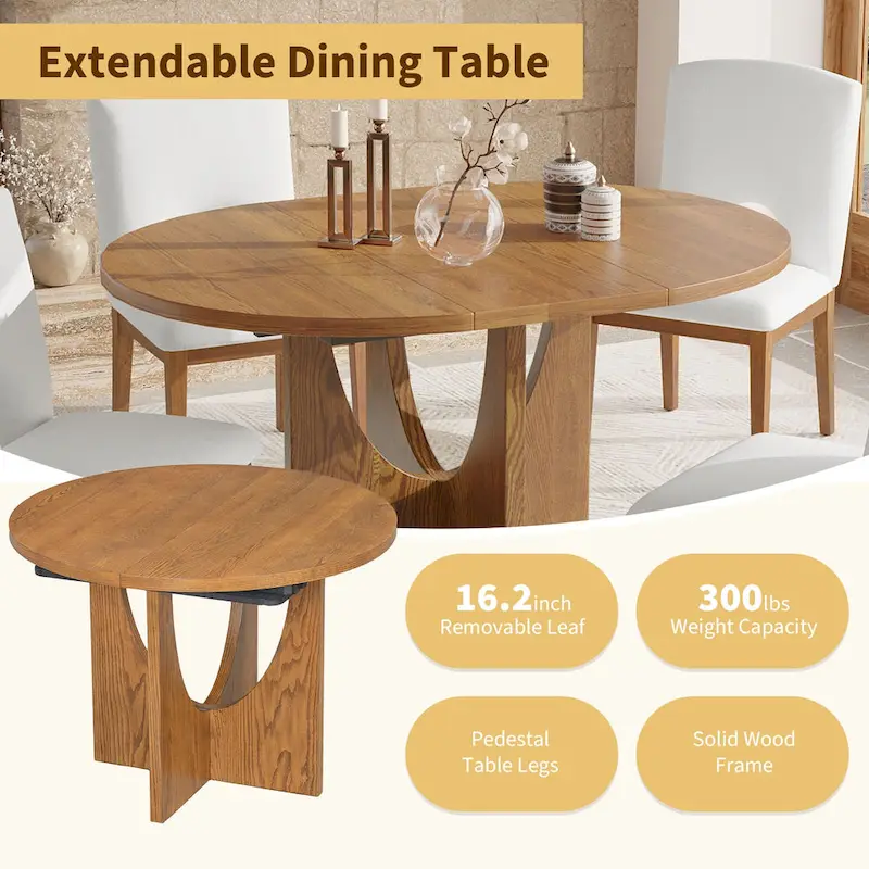 5-Piece Round Extendable Dining Table Set with Upholstered Chairs