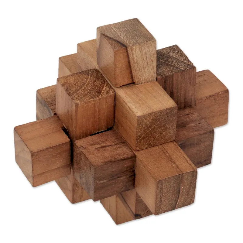 Handmade Teakwood Puzzle, 'Challenge' (Indonesia) - 3.9  H x 3.9  W x 3.9  D