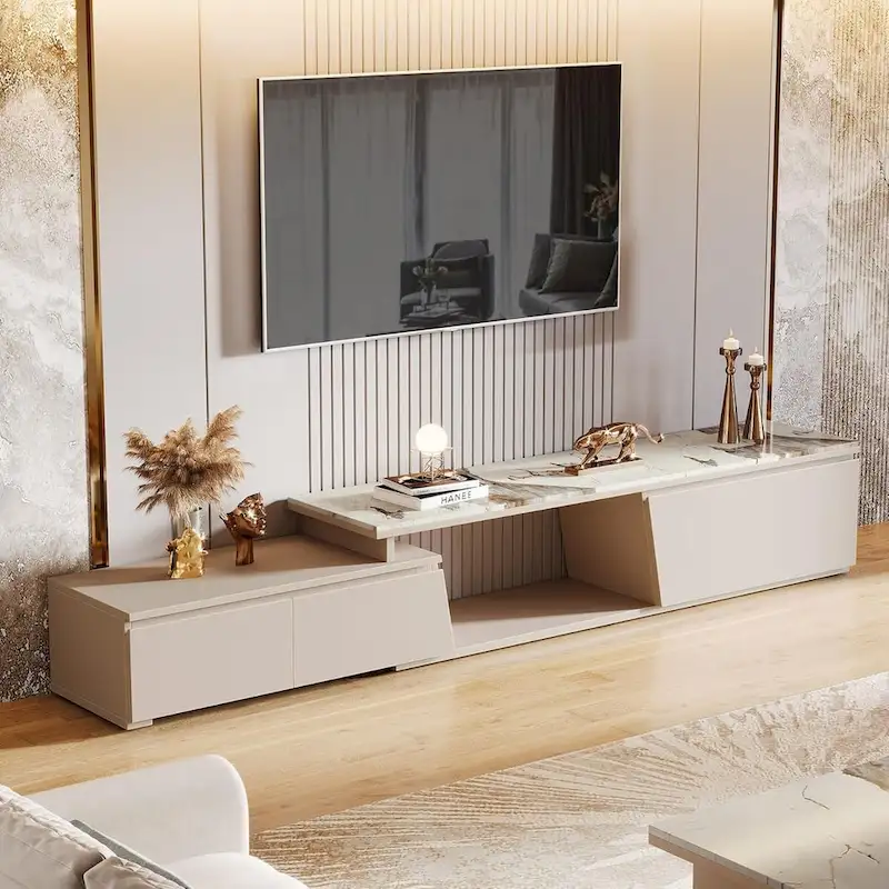 70.9  W - 105  W Extendable TV Stand, Extra Long Modern Entertainment Center with 3 Drawers