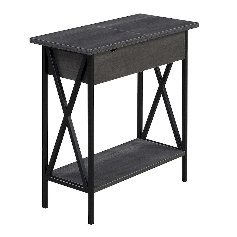Convenience Concepts Tucson Flip Top End Table with Charging Station and Shelf