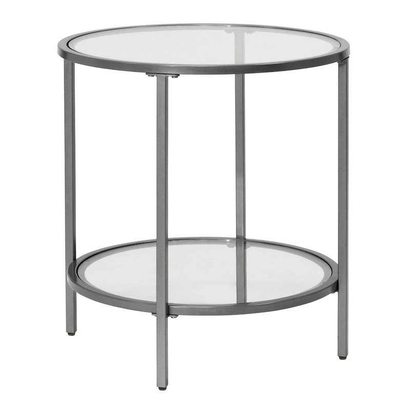 Carbon Loft Heimlich Glass with Metal Frame Round Modern Glass End Table