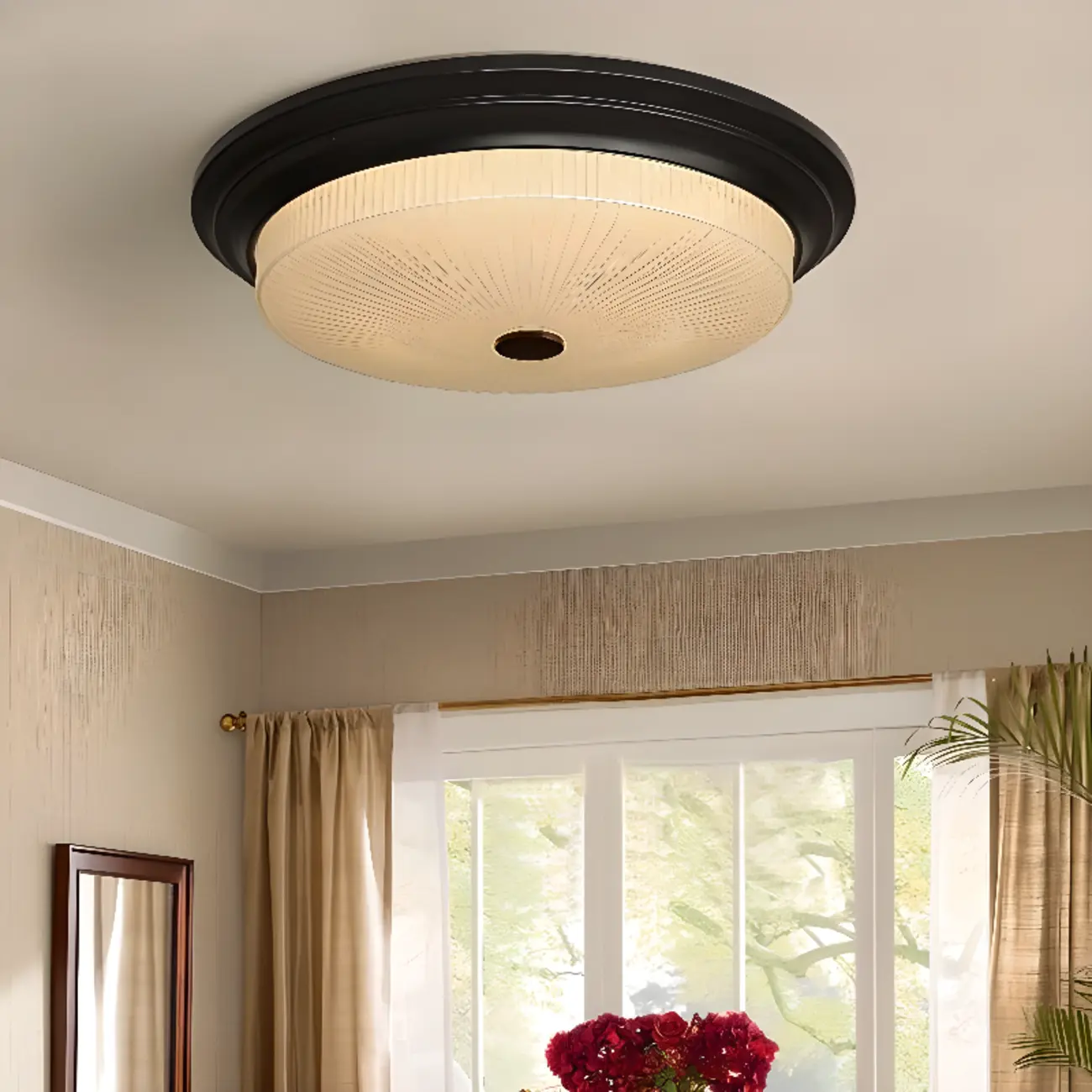 Classic Brown Metal Round Glass LED Flush Mount Ceiling Light