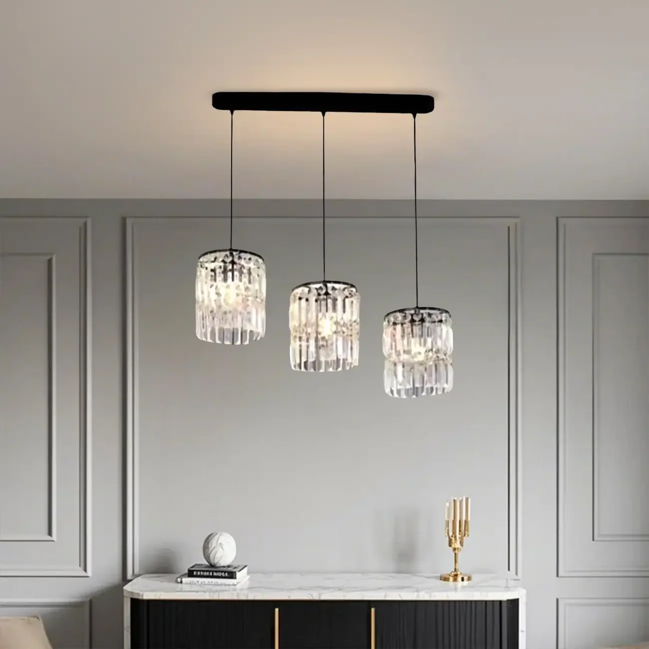 Kitchen Island Modern Crystal Cylinder Pendant Light