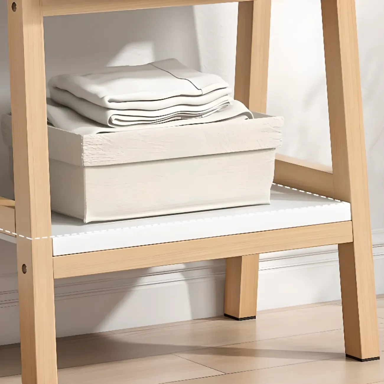 Narrow 2-Tier Natural White Wooden Ladder Bookcase