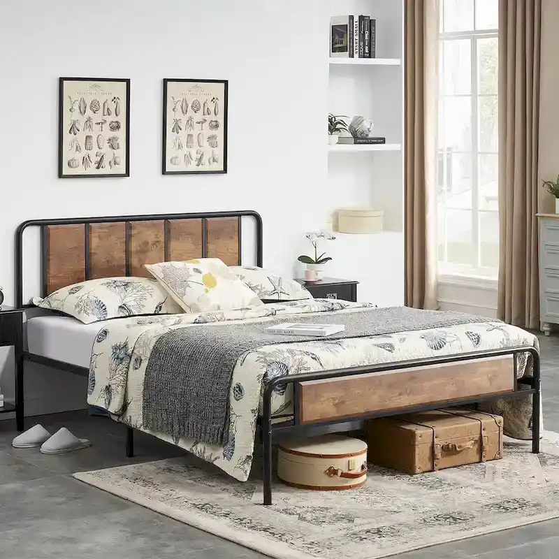 Taomika 3-pieces Industrial Modern Bed Frame and Nightstands Set