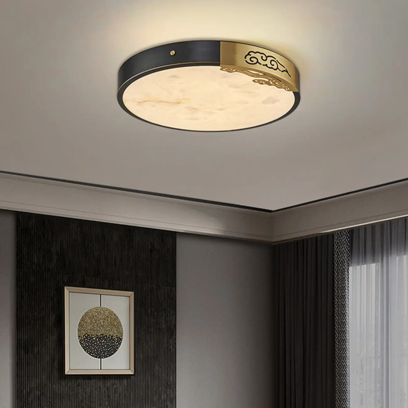 Gold Stone Circle LED Flush Mount Ceiling Light