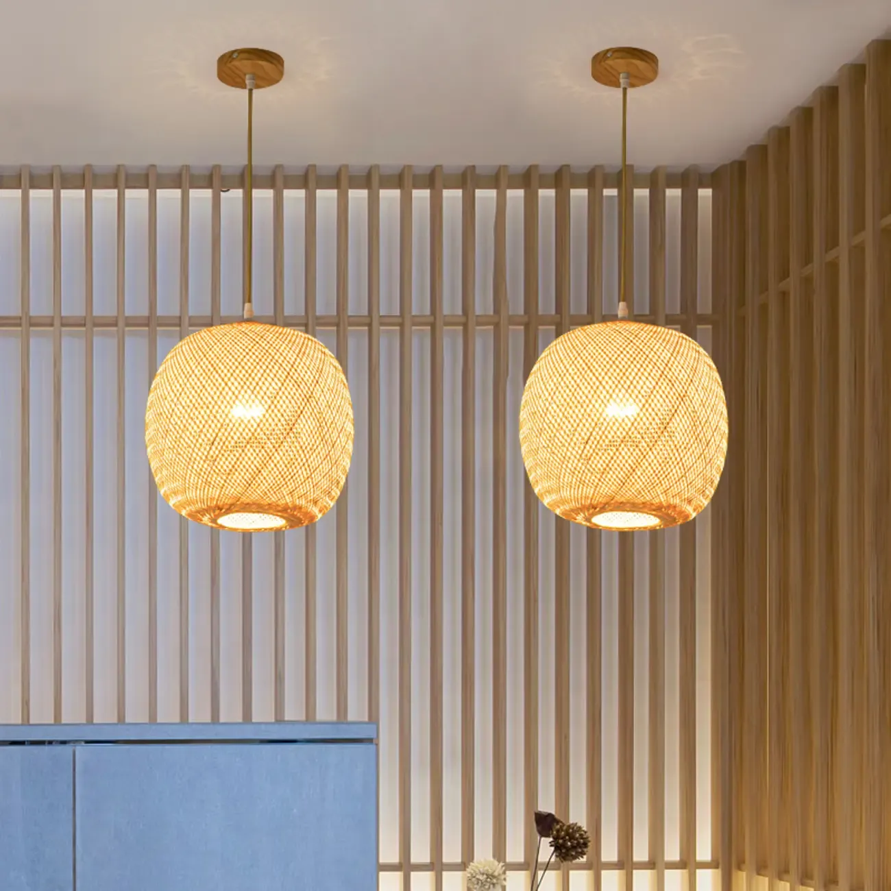 Japan Style Bamboo Lantern Pendant Lamp for Living Room