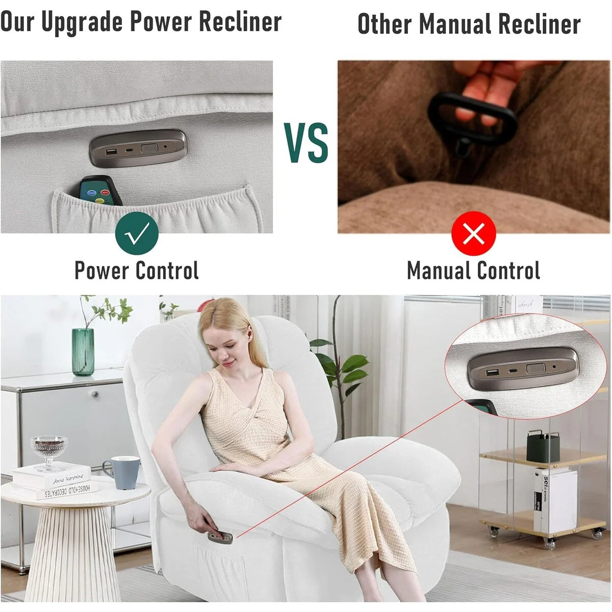 XINMICS Swivel Power Recliner Chair, Massage Rocker Recliners with Heated ,USB, USB-C and Side Pocket