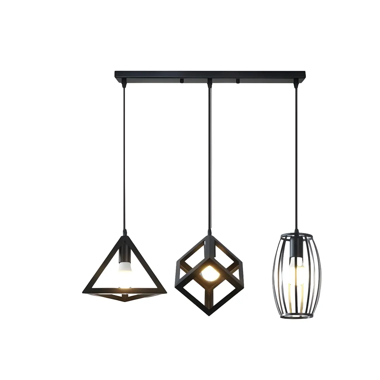 Industrial Black Geometric Adjustable Island Pendant Light