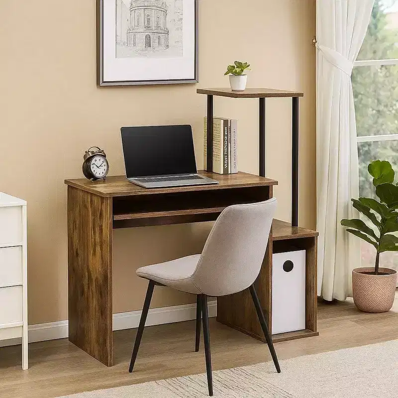 Royal Hampton Computer Desk with Built In Bookshelf, Weathered Oak and Black