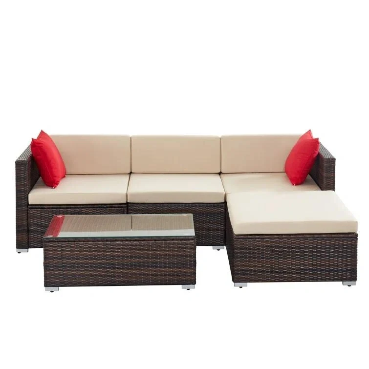 Rattan Sectional Sofa Conversation Set With Coffee Table