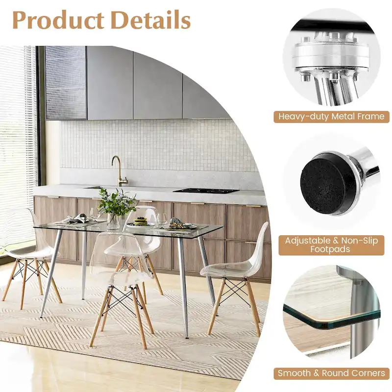 Costway 5 PCS Dining Table Set 51 Modern Rectangular Glass Table & 4