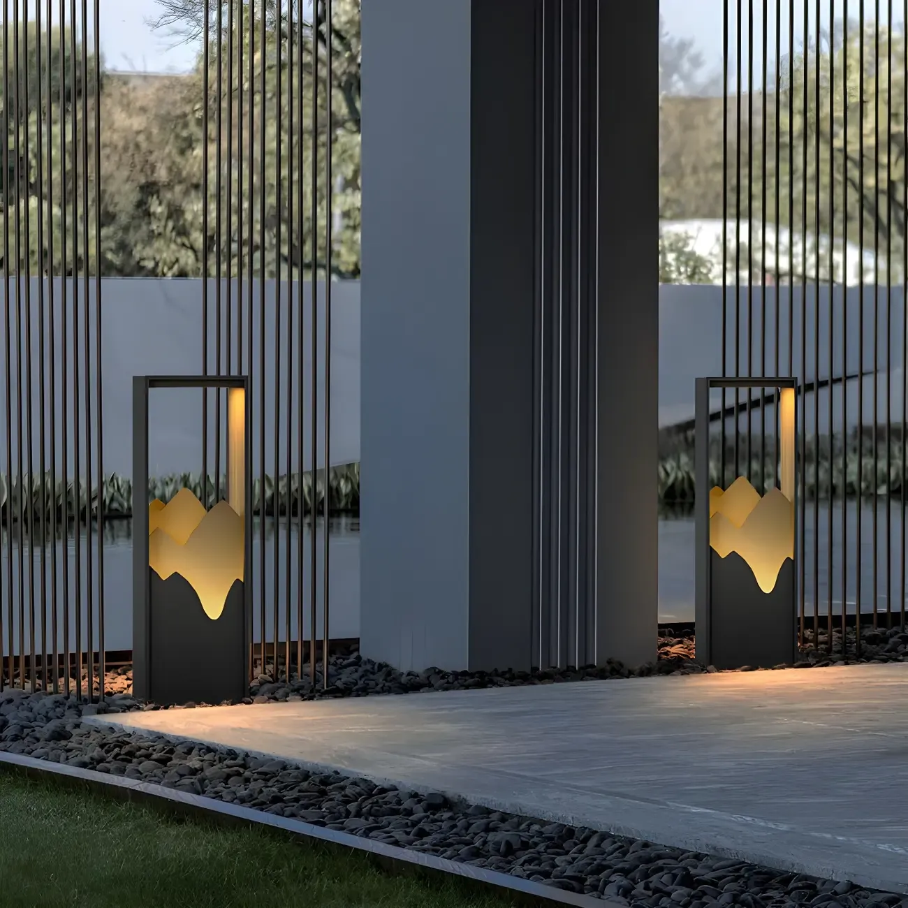 Vertical Geometric Mountain Outline Post Cap Light