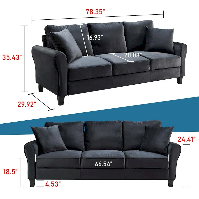 Aukfa Upholstered 3 Seater Sofa Couch with 2 Pillows