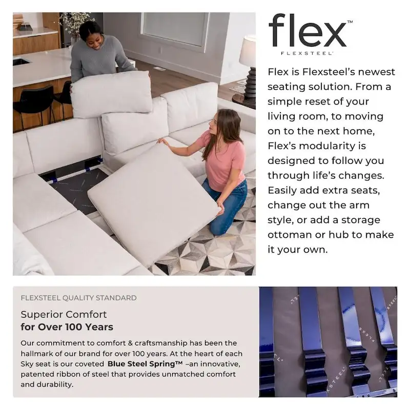 Flex 99 Upholstered Modular Sofa with Bumper Ottoman - 101 x 35 x 37