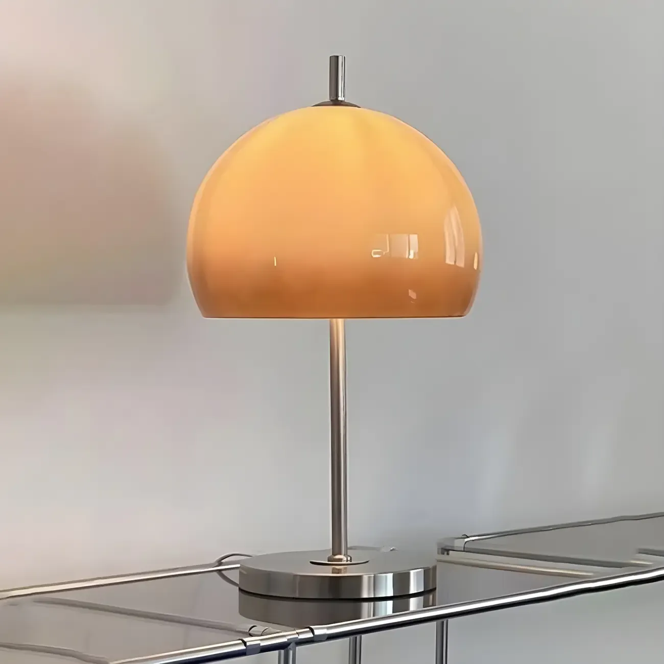 Caramel Gradient Glass Dome Table Lamp Stainless Steel Base