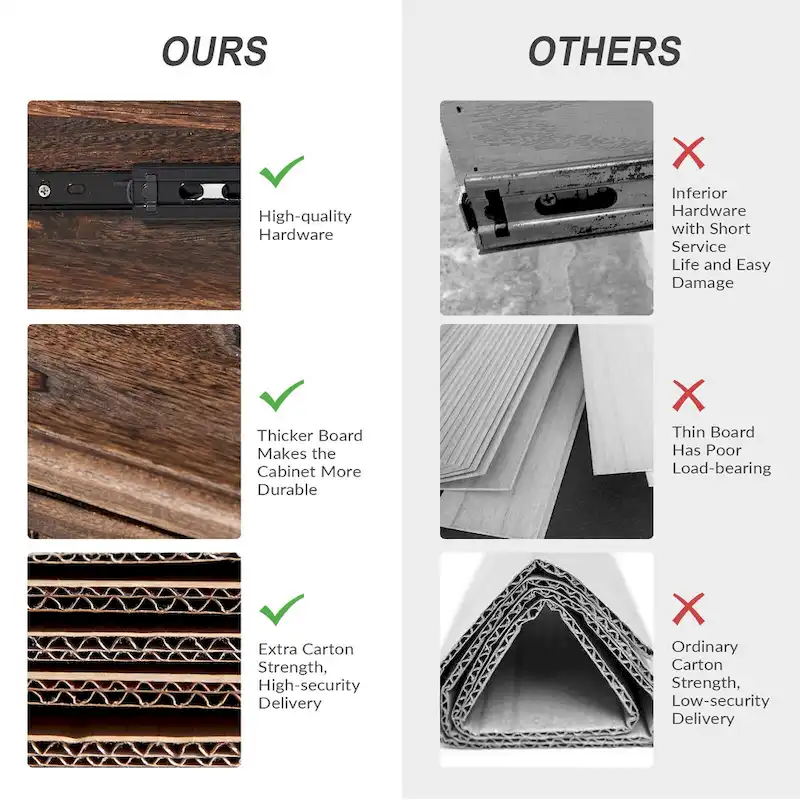 Farmhouse 30Tall Distressed 3-Drawer Nightstand With Solid Wood Legs and Adjustable Feet