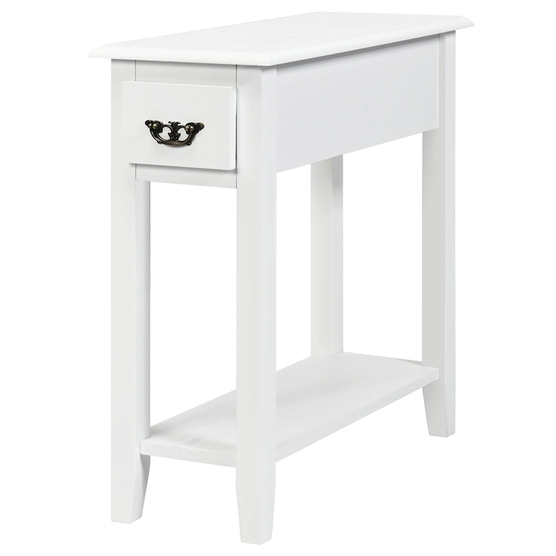 Sofa Side End Table 2 Tier Narrow Nightstand with Drawer