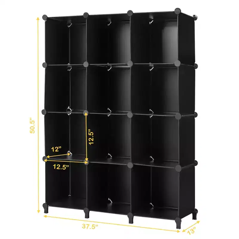 Costway 12 Cube Storage Organizer Plastic Organizer Units w/ Steel Frame Black