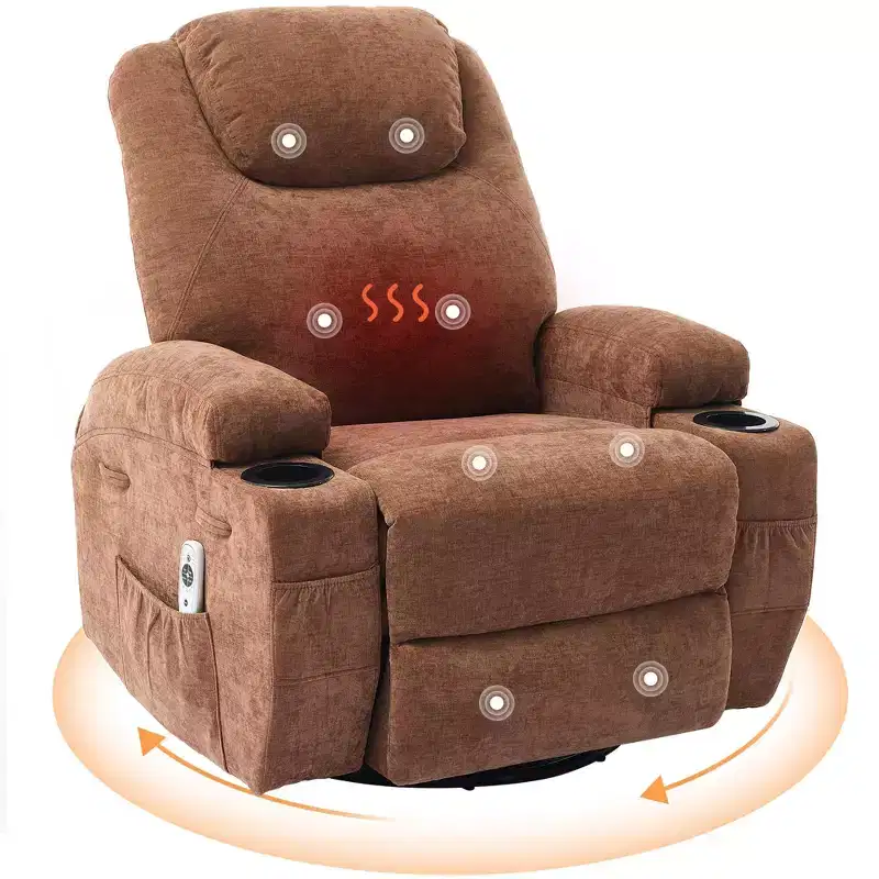 360° Swivel Rocker Recliner Chair, Single Seat, Massage & Heat