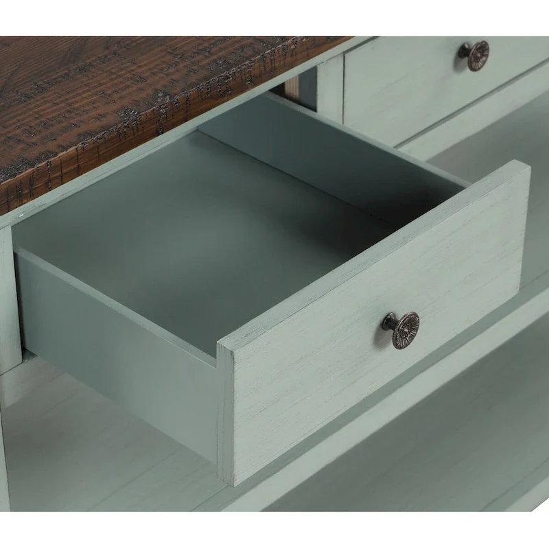 48 Solid Pine Wood Top Console Table with Drawers and Shelve