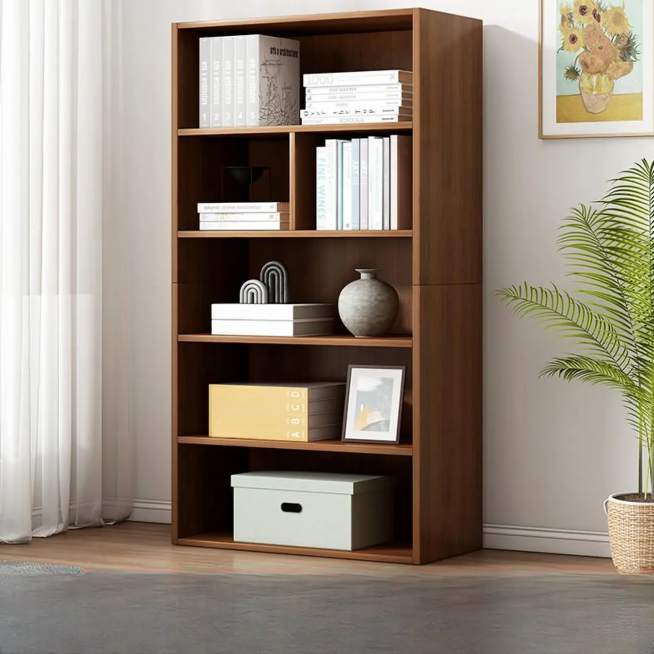 Modern Multi-Layer Brown Lumber Closed Back Bookcase