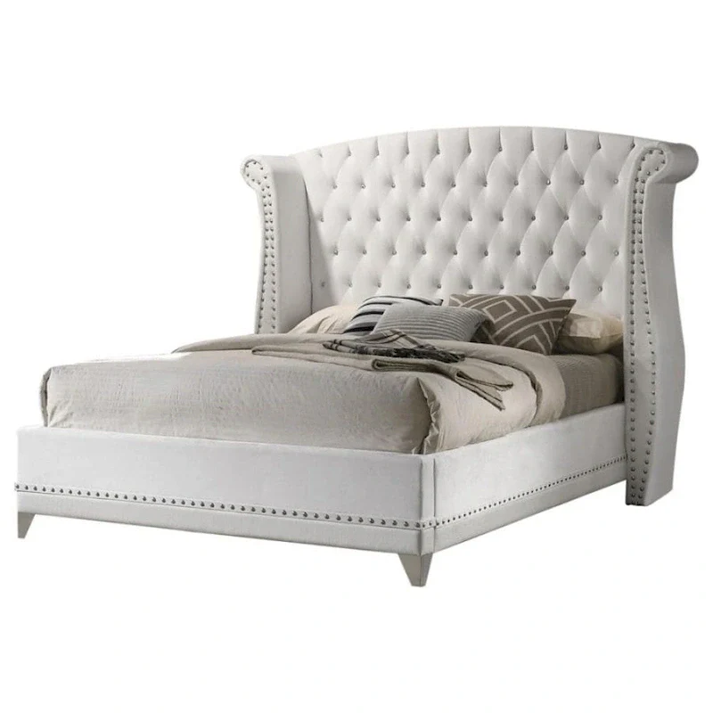Upholstered Wingback Tufted Bed – White
