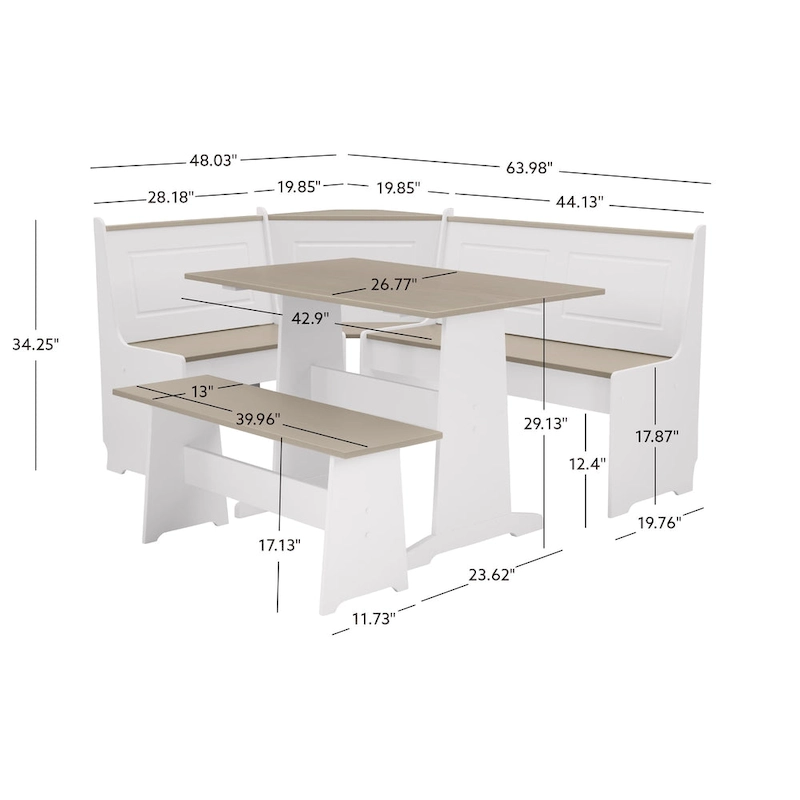 Middlecreek Wood Farmhouse Breakfast Nook Dining Set