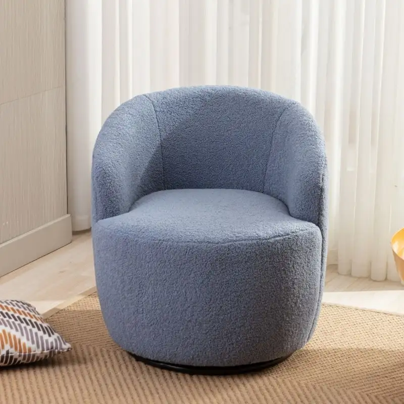 Teddy Fabric Swivel Accent Barrel Chair With Powder Coating Metal Ring