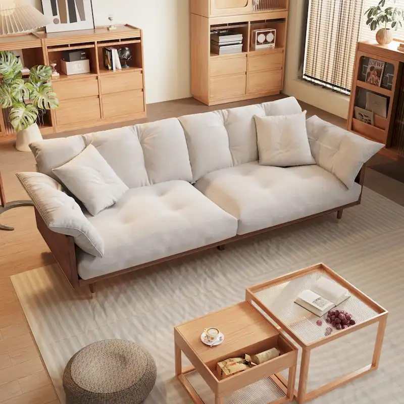 JASIWAY Modern 3-Seat Upholstered Cotton Linen Sofa