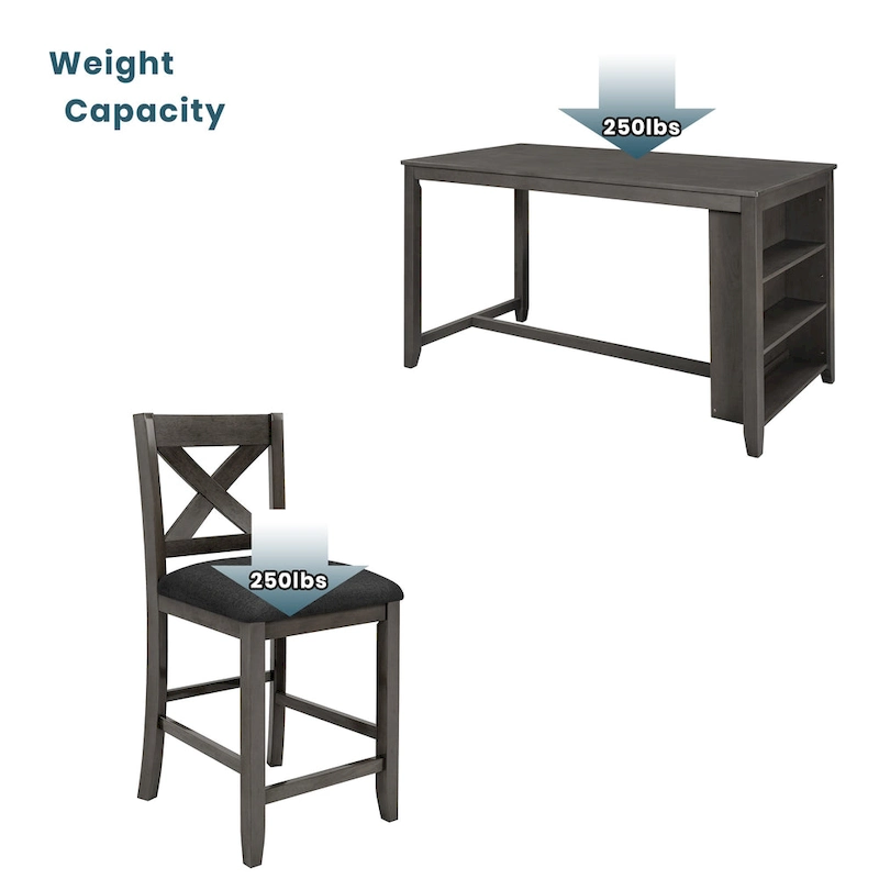 5-Piece Rustic Dining Set with Wooden Bar Table & 4 Chairs