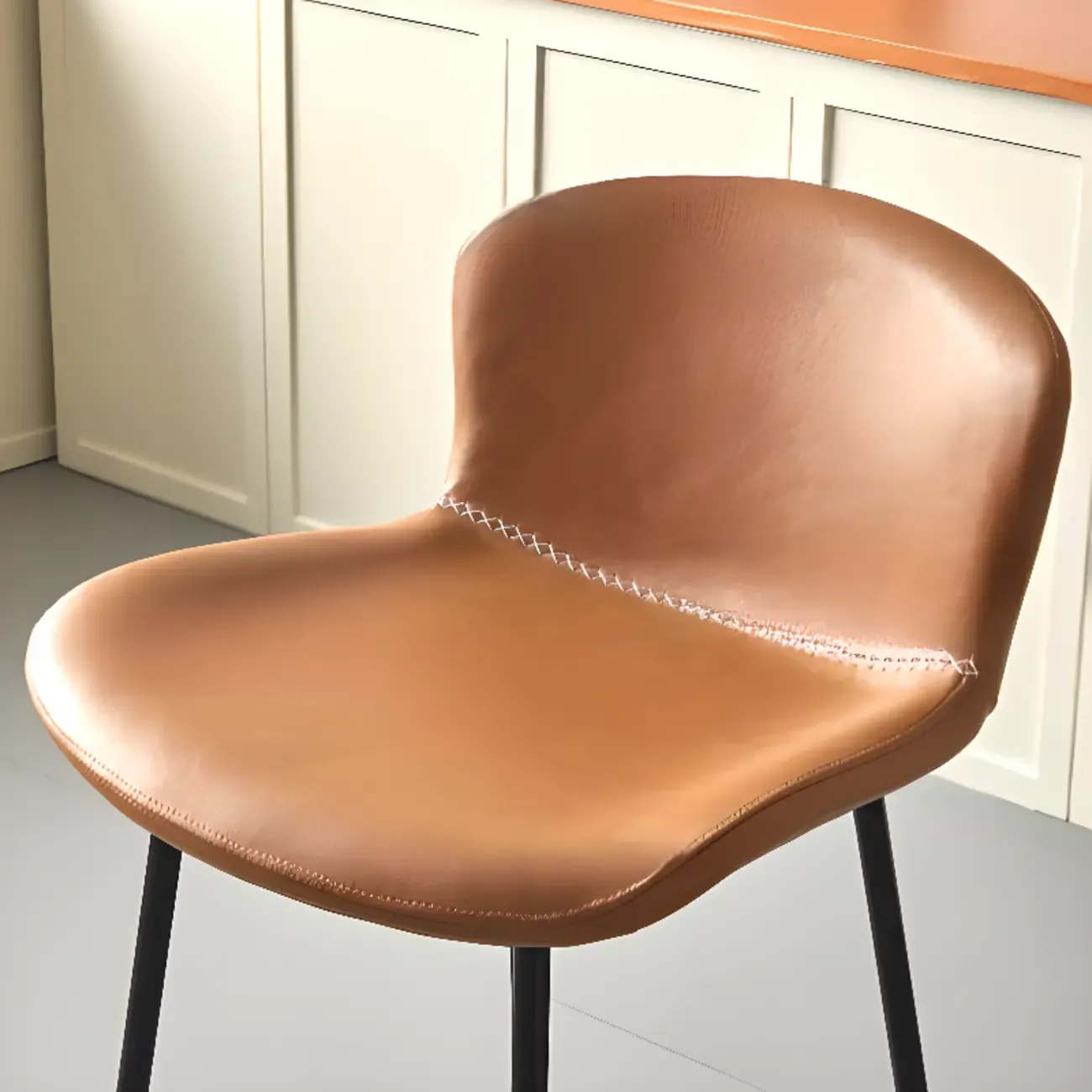 Modern Metal Frame Leather Cushion Low Back Bar Stool