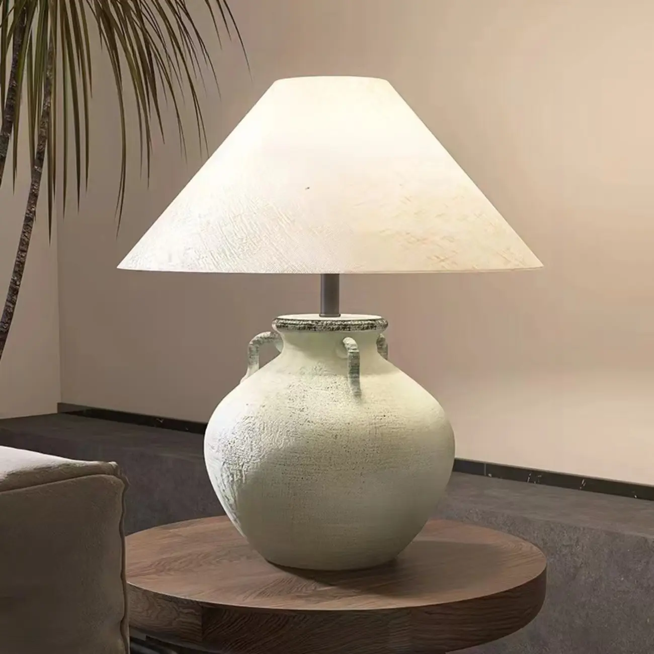 Ceramic Table Lamp with Cone Fabric Shade, LED Compatible