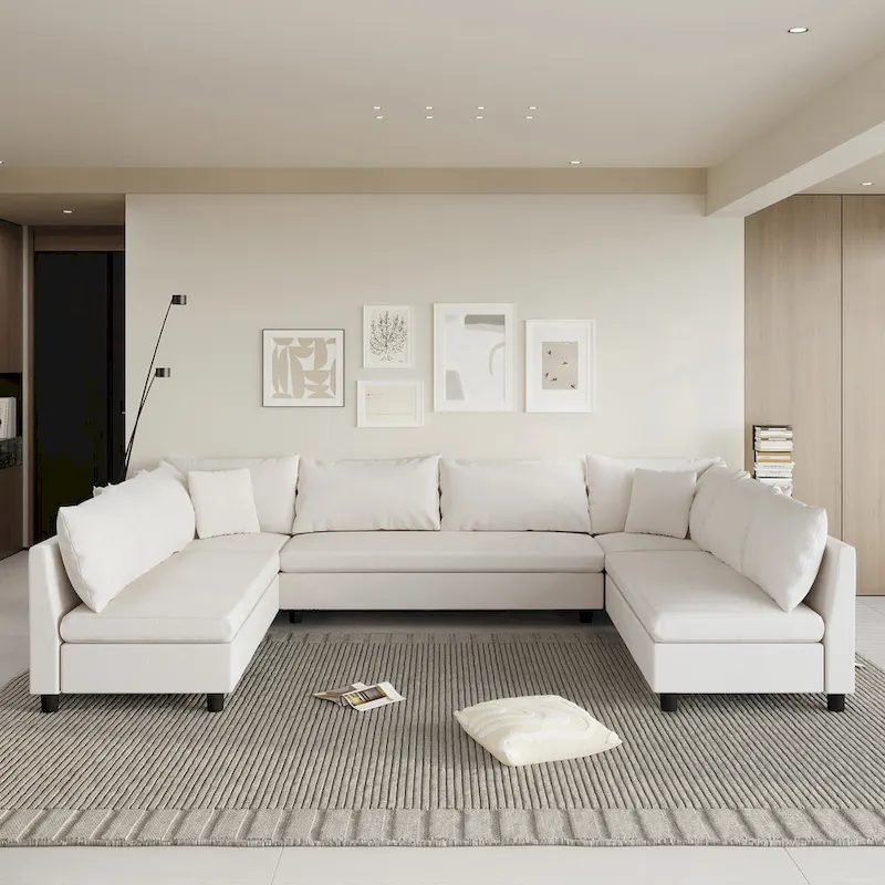 116 Chenille U-Shaped Modular Sectional Sofa, 8-Seater