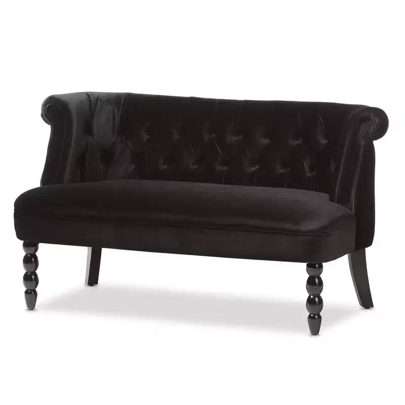 Flax Victorian Style Contemporary Velvet Fabric Upholstered 2 Seater Loveseat Black - Baxton Studio: Elegant Polyester, Tufted Design, Wood Frame