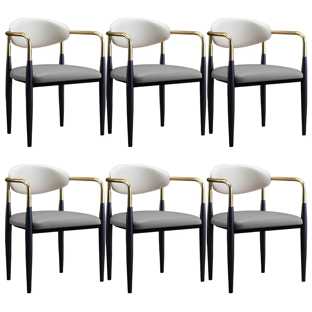 Curved Metal Legs Faux Leather Armrest Dining Chair