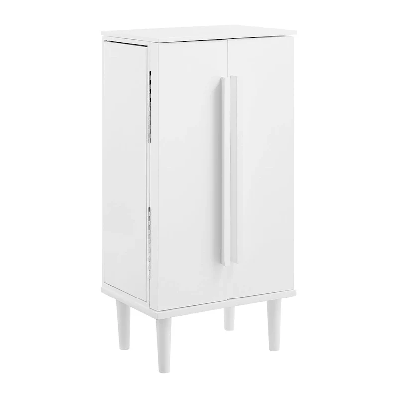 White Standing Jewelry Armoire, Mirror & 7 Drawers, 1-Person