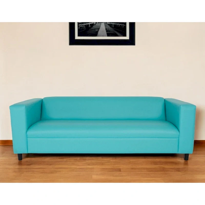 HomeRoots 84 Teal Blue Faux Leather Sofa With Black Legs - 84