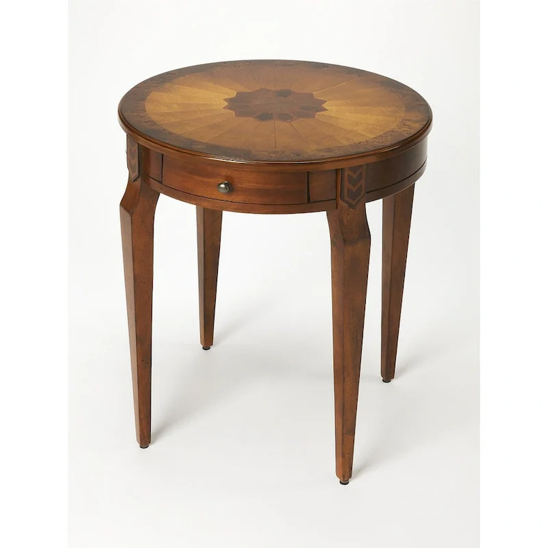 HomeRoots 24 Medium Brown And Olive Ash Manufactured Wood Round End Table With Drawer - 20