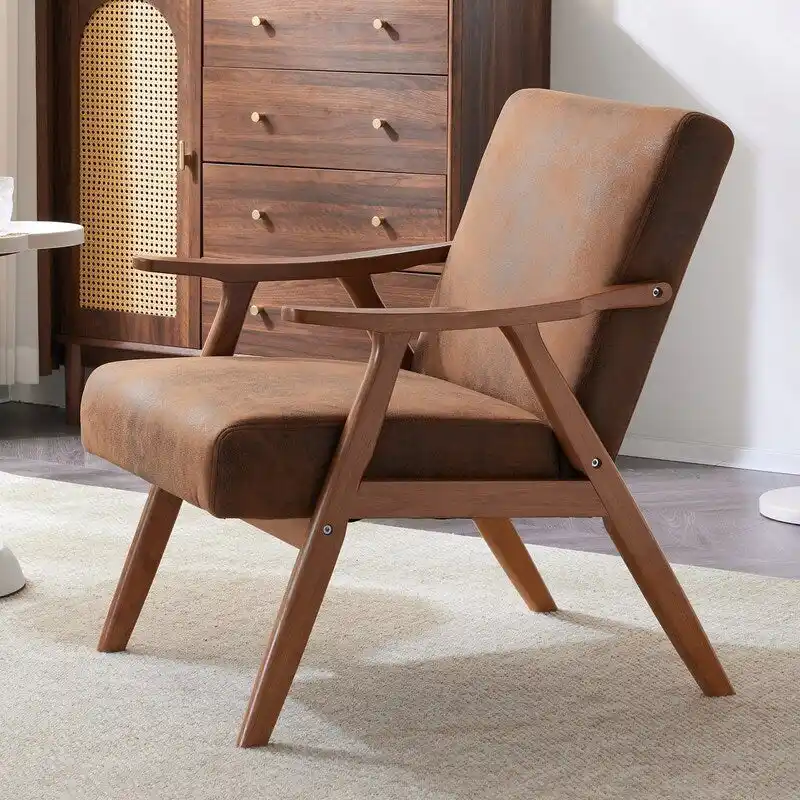 VINGLI Mid-Century Retro Modern Upholstered Lounge Chair Fabric Accent Chair Sturdy Wooden Frame Armchair