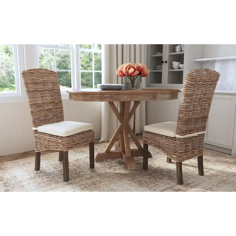 Natural Rattan Cushioned Dining Chairs by East at Main (Set of 2)