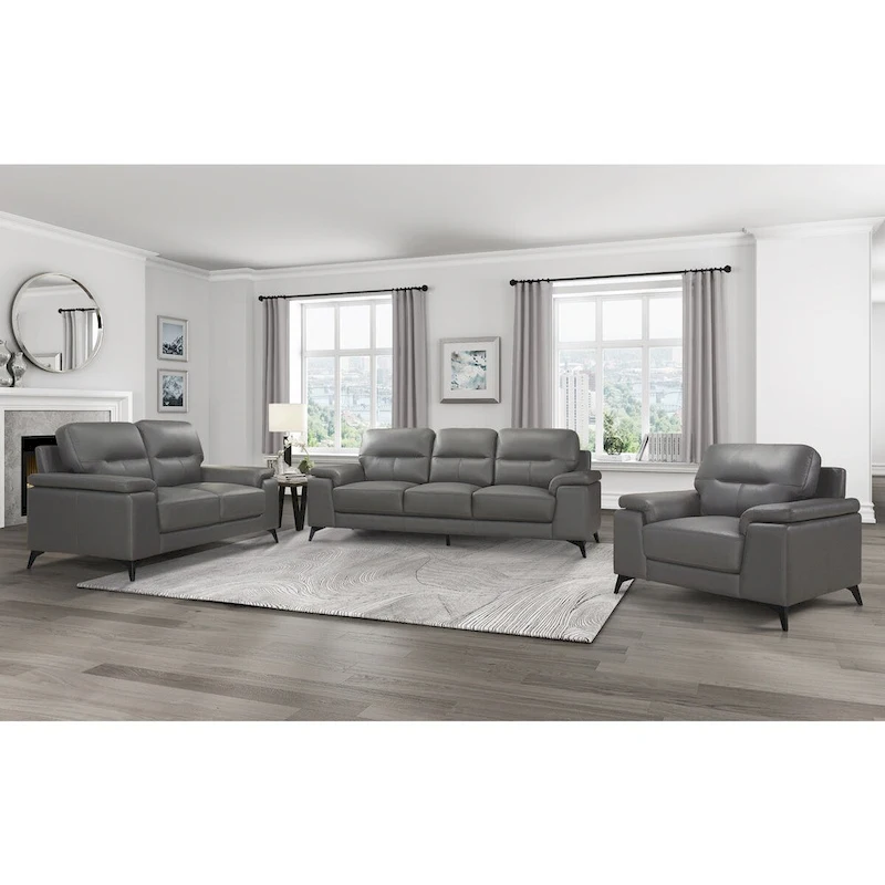 Roxine Dark Gray Top Grain Leather Love Seat