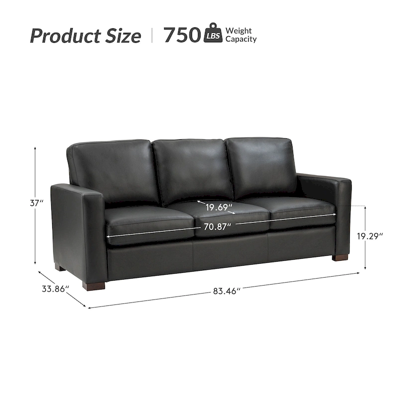 Ernando 83.46 Wide Genuine Leather Sofa with Squared Arms and Pillows