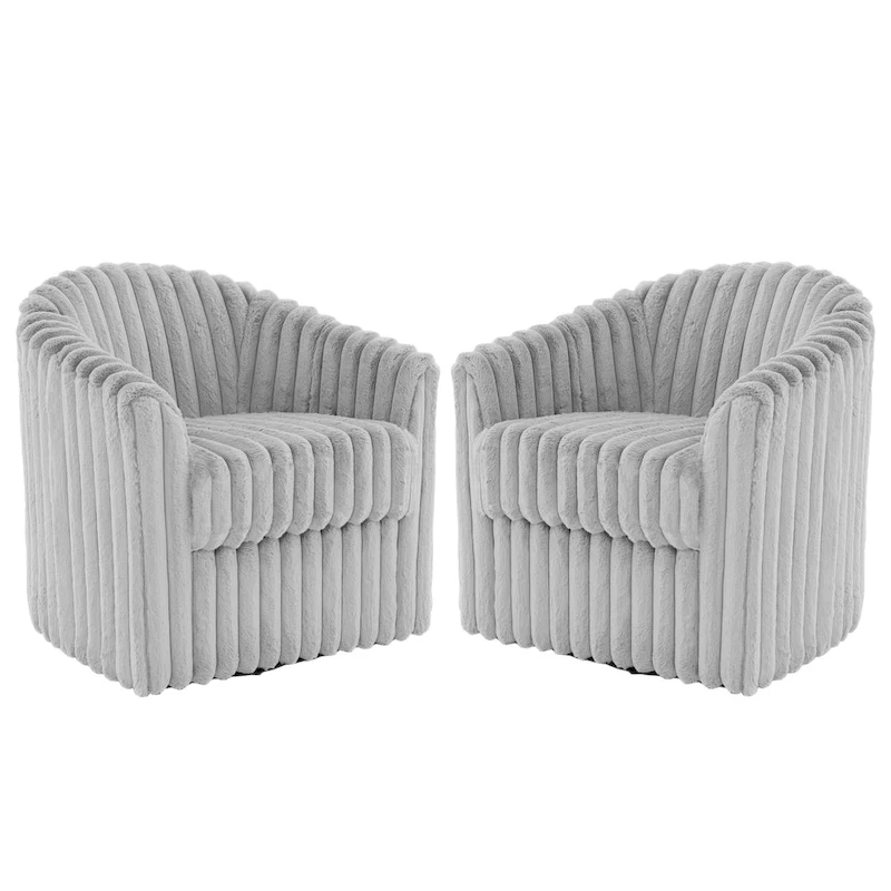 Faux Rabbit Fur Accent Chair 360-degree Swivel Barrel Chairs Set of 2