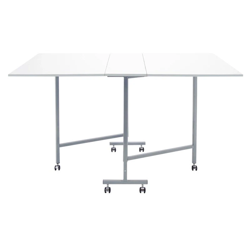 White / Silver Folding Craft and Cutting Table with 6 Casters – Single User