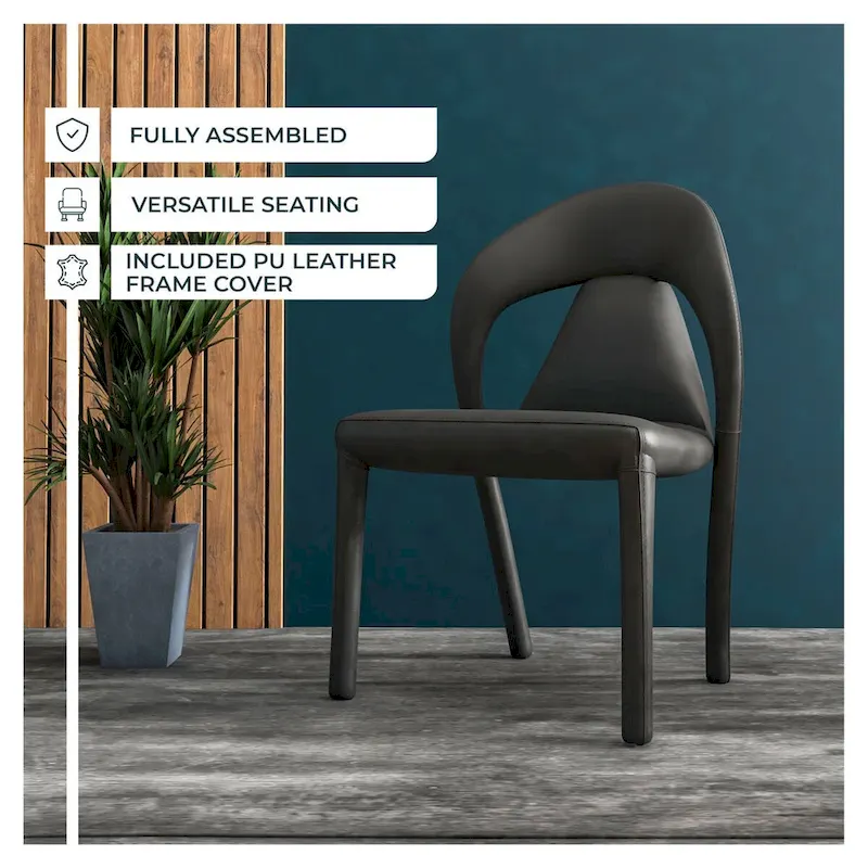 Solace Modern Dining Chair in Upholstered Leather with Steel Frame & Legs by LeisureMod